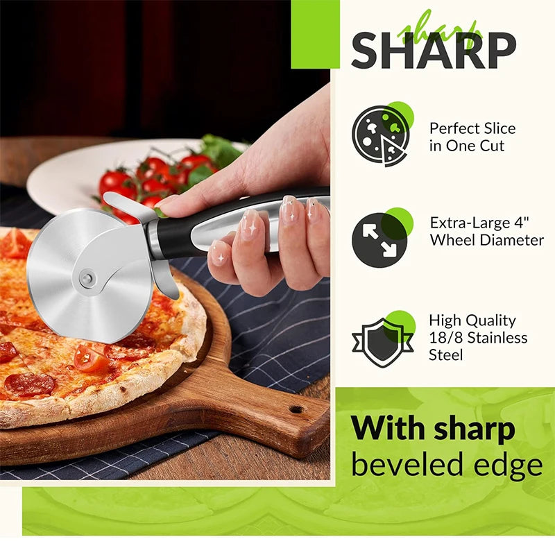 Cortador de Pizza Premium, rueda cortadora de Pizza de acero inoxidable, rebanador de Pizza súper afilado con mango antideslizante, utensilios de cocina JT542