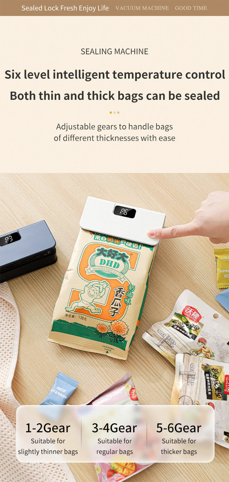 Mini sellador de bolsas térmico recargable para empaque de alimentos