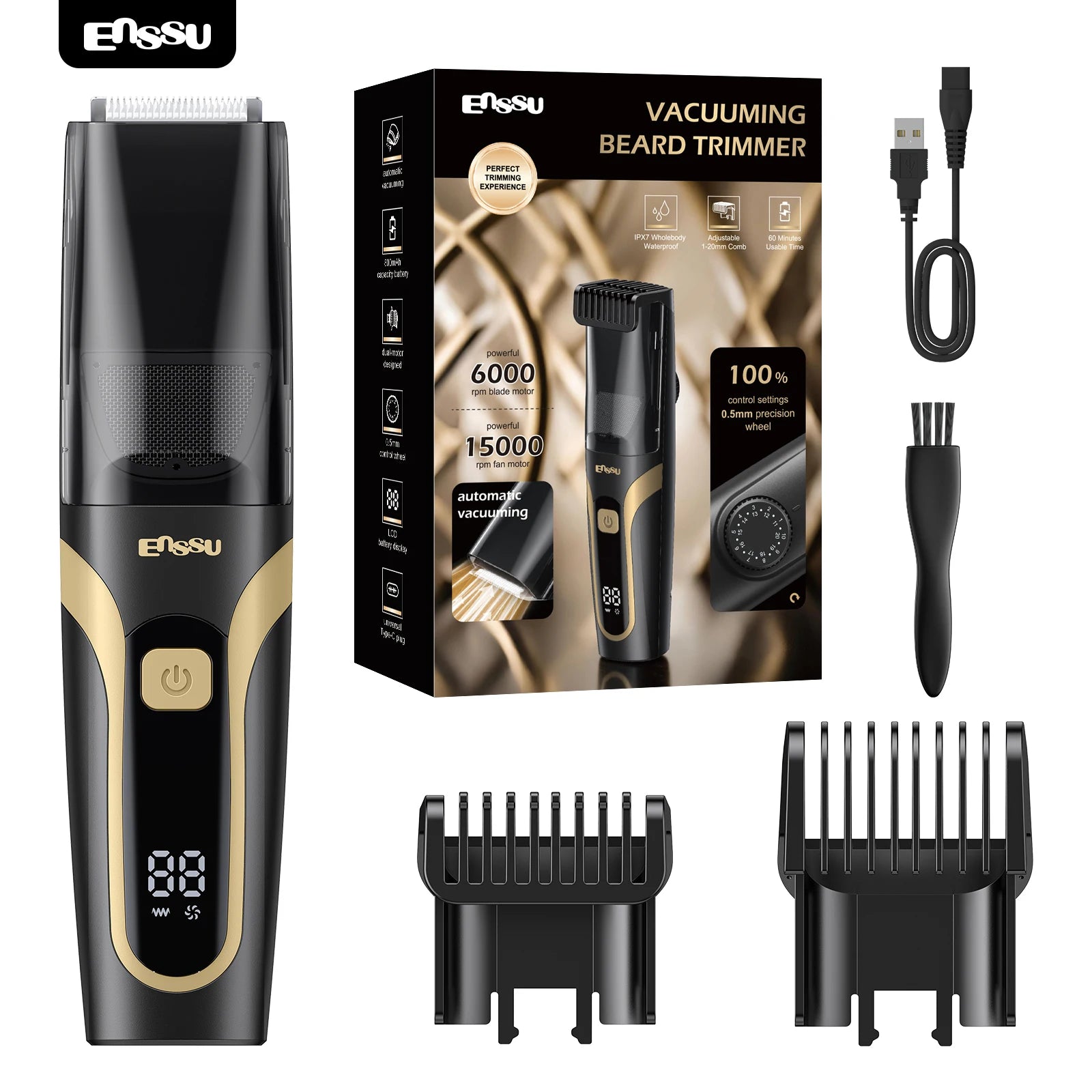 Cortadora de Pelo Profesional al Vacío para Hombres, Recargable por USB, Recortadora de Barba Eléctrica para Uso Doméstico