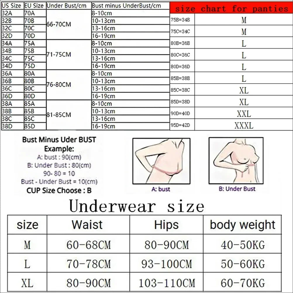 Conjunto de Sujetador Push Up sin Aros con Encaje y Bragas para Mujer