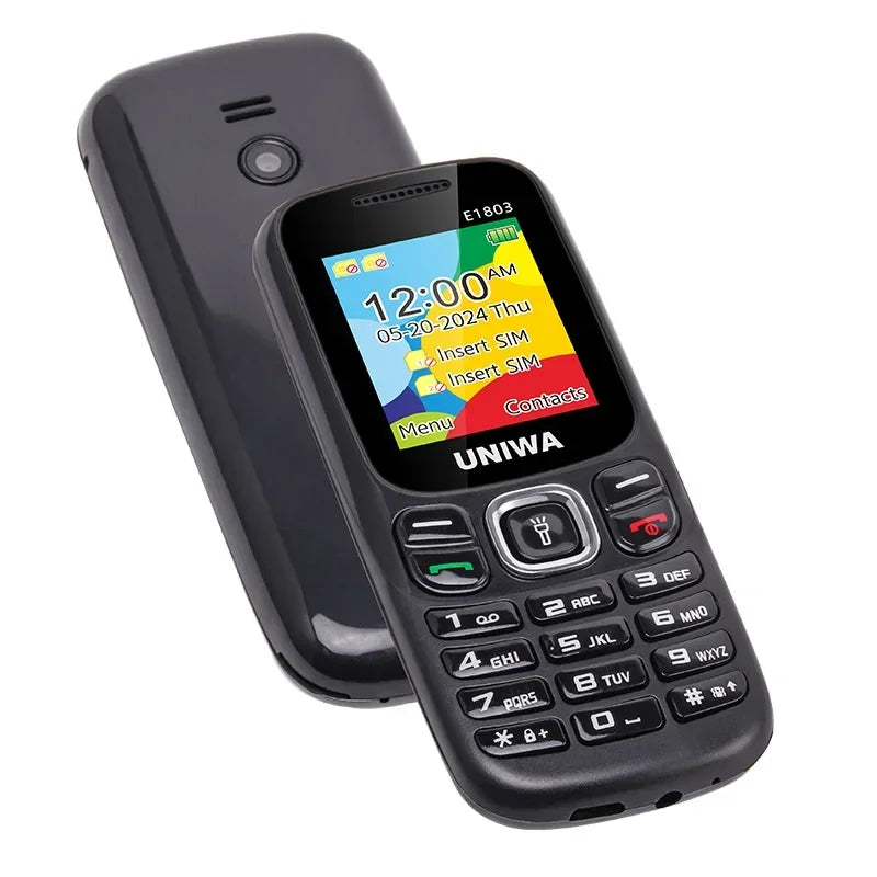 UNIWA E1803 2G precio bajo delgado GSM Mini teléfono móvil Dual SIM T9 teclado 800mAh batería Radio inalámbrica linterna teléfono para personas mayores