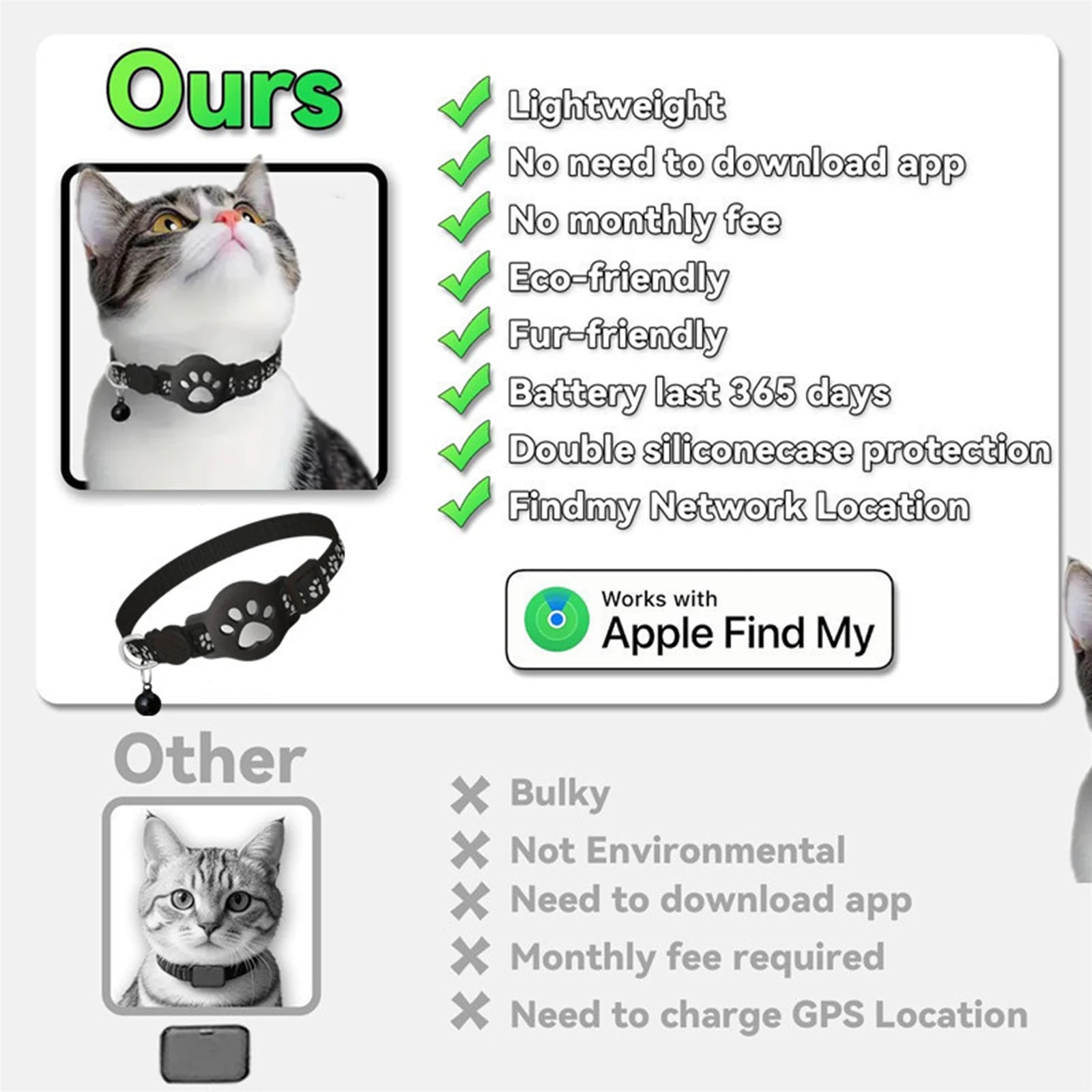 Localizador Electrónico de Mascotas para iOS y Android, Rastreador de Mascotas Impermeable con Campana, Solución de Rastreo, Collar Inteligente para Gatos Pequeños a Grandes