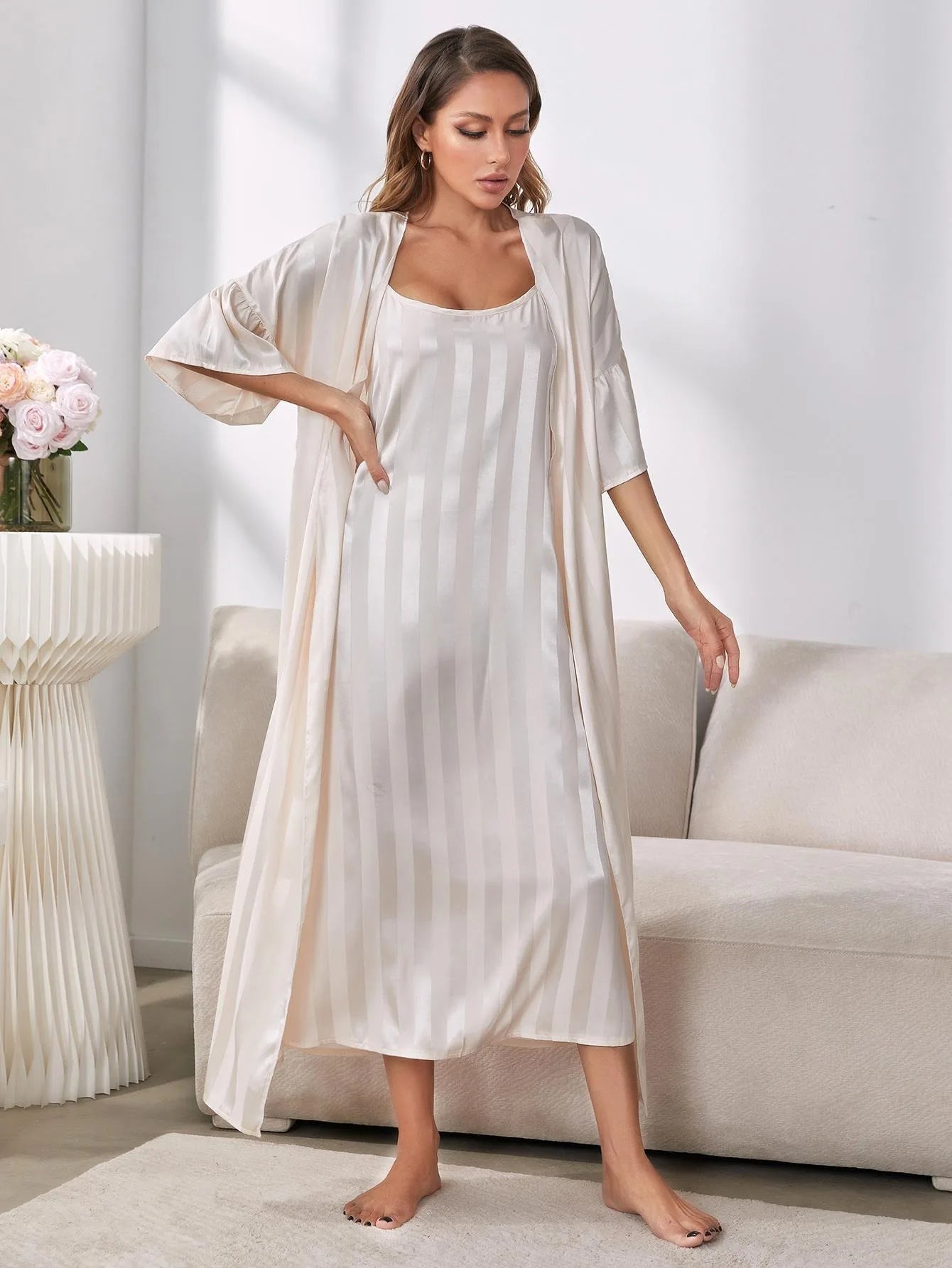 Conjunto de Pijama de Seda Helada para Mujer — Manga Larga