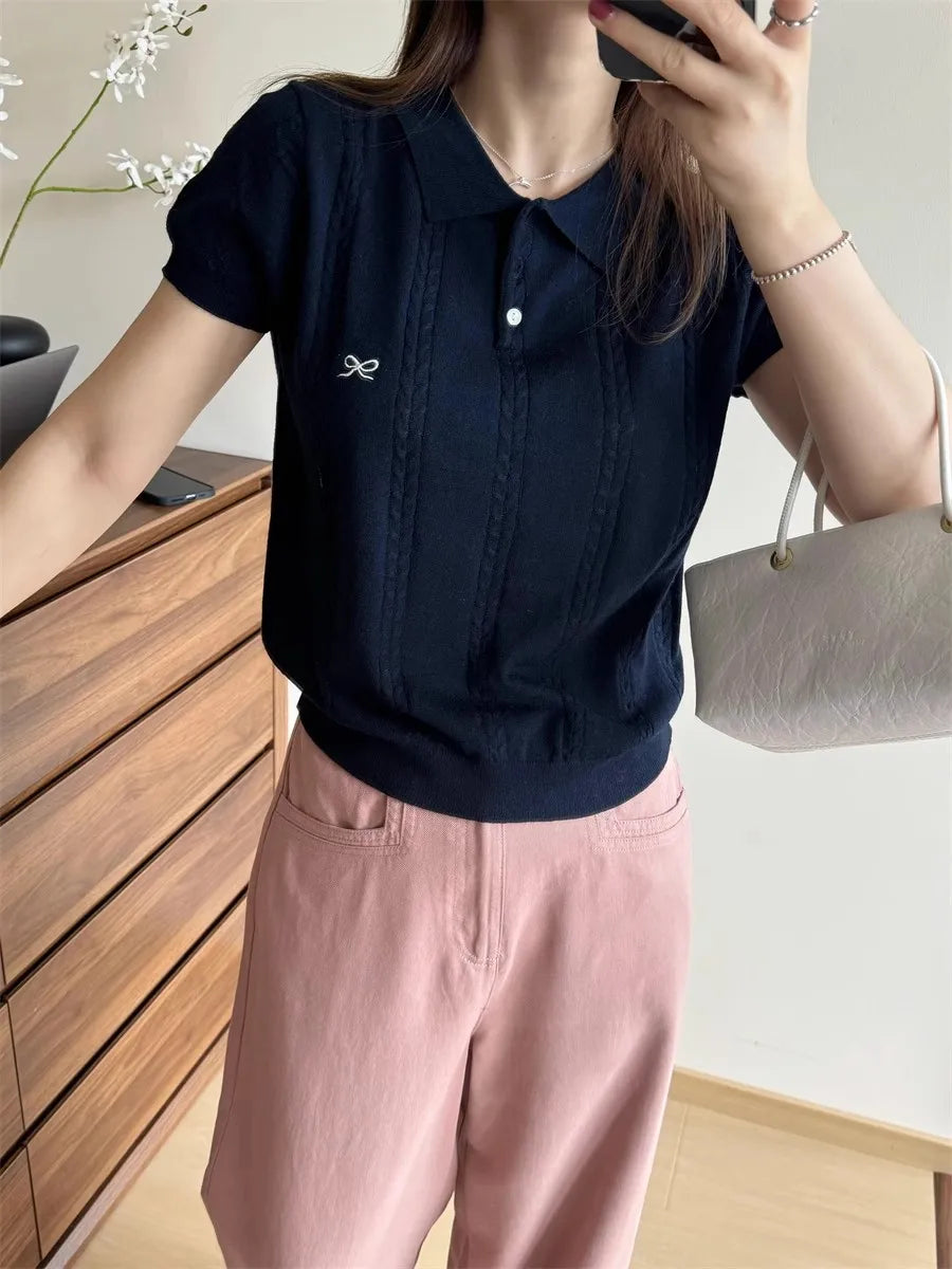 Camiseta Polo Coreana Delgada para Mujer