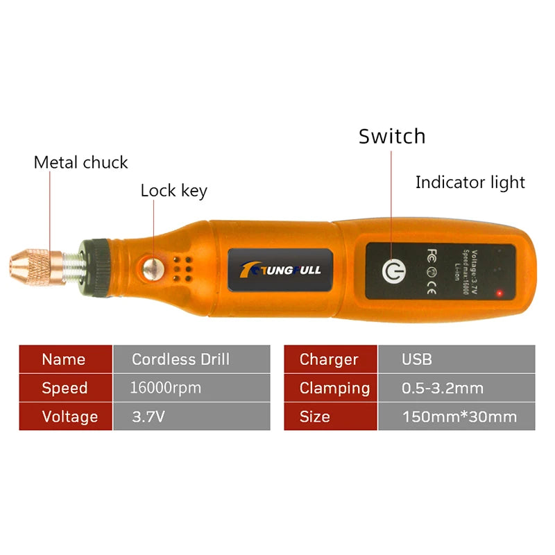 Mini Taladro Inalámbrico recargable, máquina de pulido, bricolaje, Mini herramienta rotativa, herramienta de grabado USB, herramienta Dremel, Mini máquina de grabado