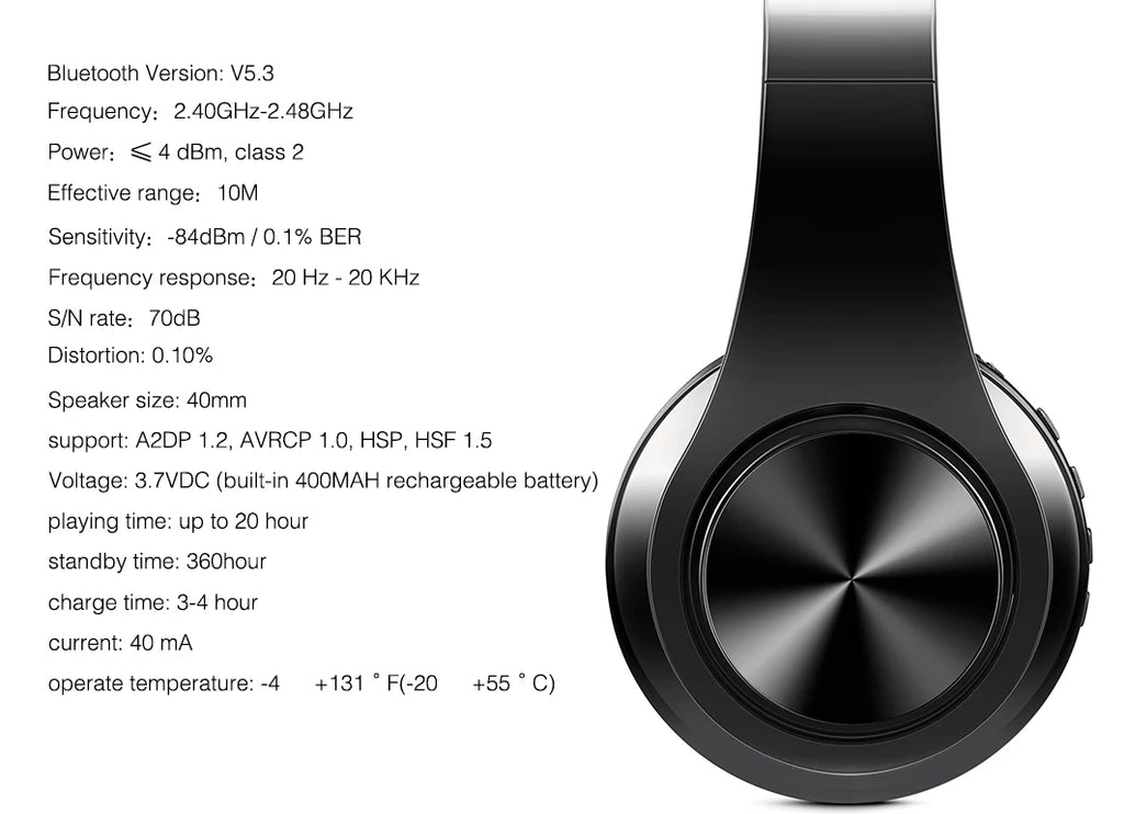 Auriculares Bluetooth 5.3 Inalámbricos con Micrófono y Radio FM