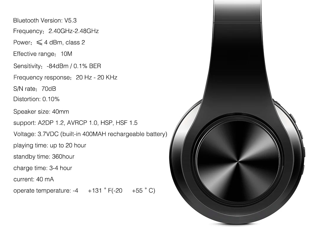 Auriculares Bluetooth 5.3 Inalámbricos con Micrófono y Radio FM
