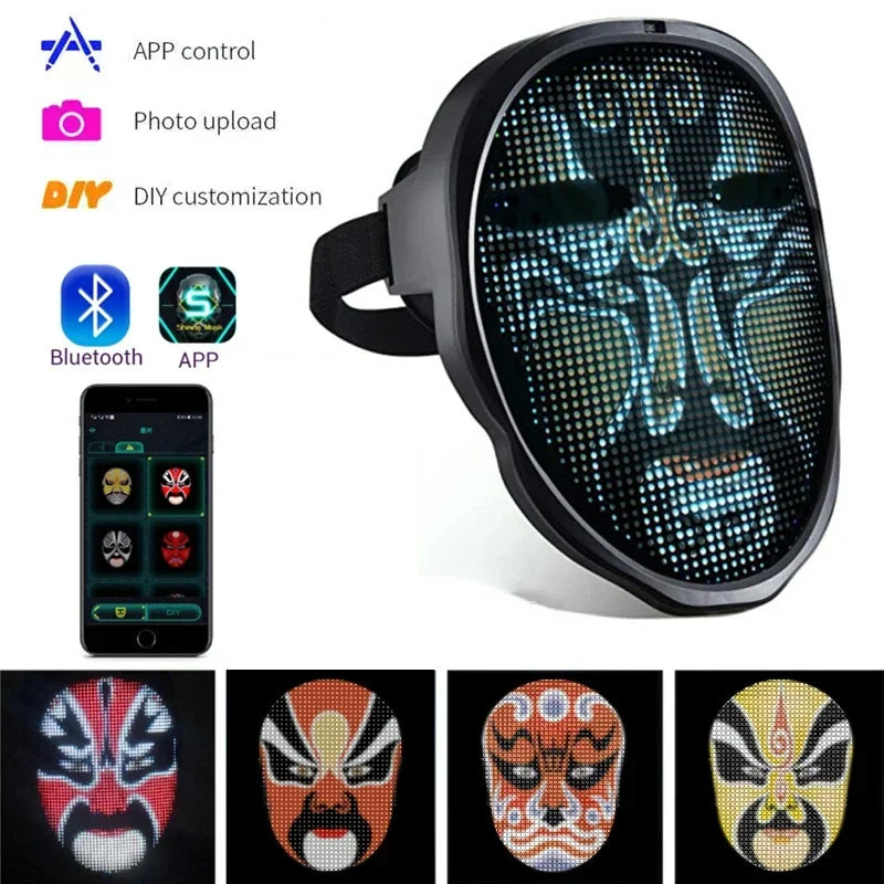 Nueva máscara de aplicación LED, máscaras faciales con Control por aplicación Bluetooth, máscara inteligente que puede cambiar fotos dinámicas de carnaval, máscaras faciales LED para Halloween