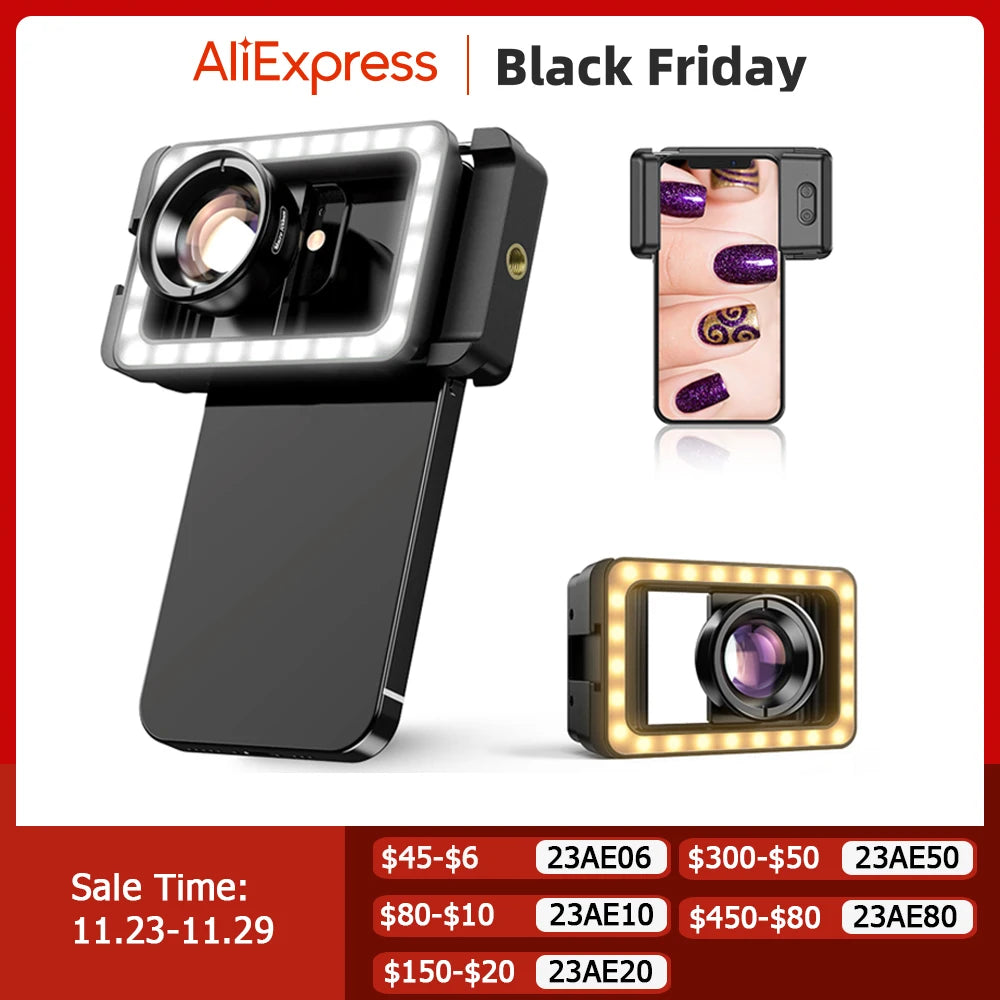 Lente Macro 4K HD 100mm APEXEL con Luz LED para Smartphone