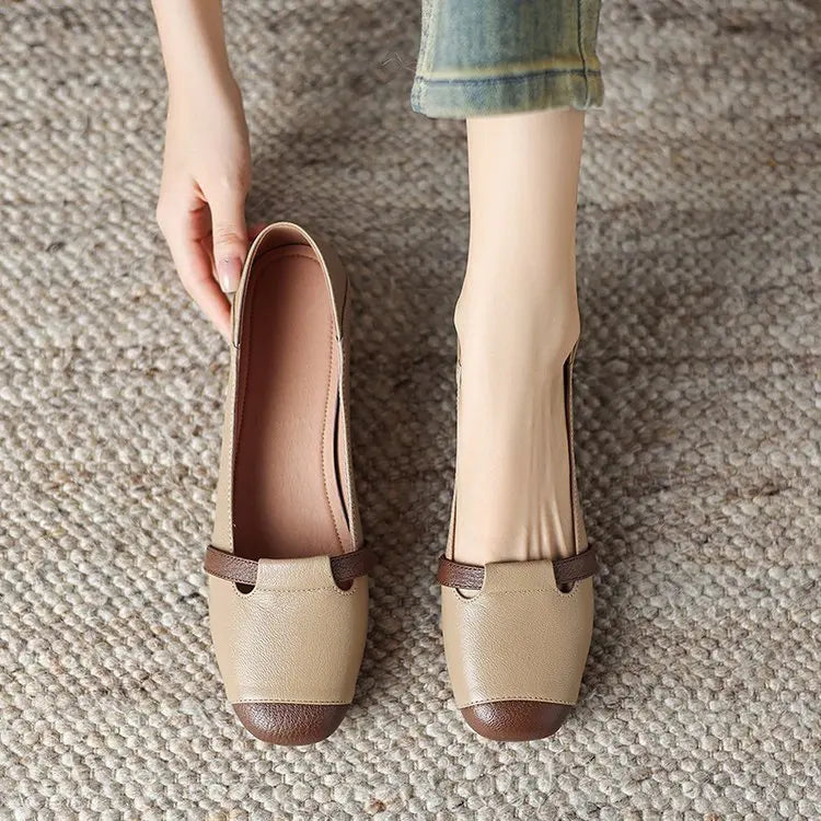 Zapatos Mary Jane vintage de cuero suave para mujer de otoño 2025, tacón grueso, suela suave cómoda, elegante y versátil