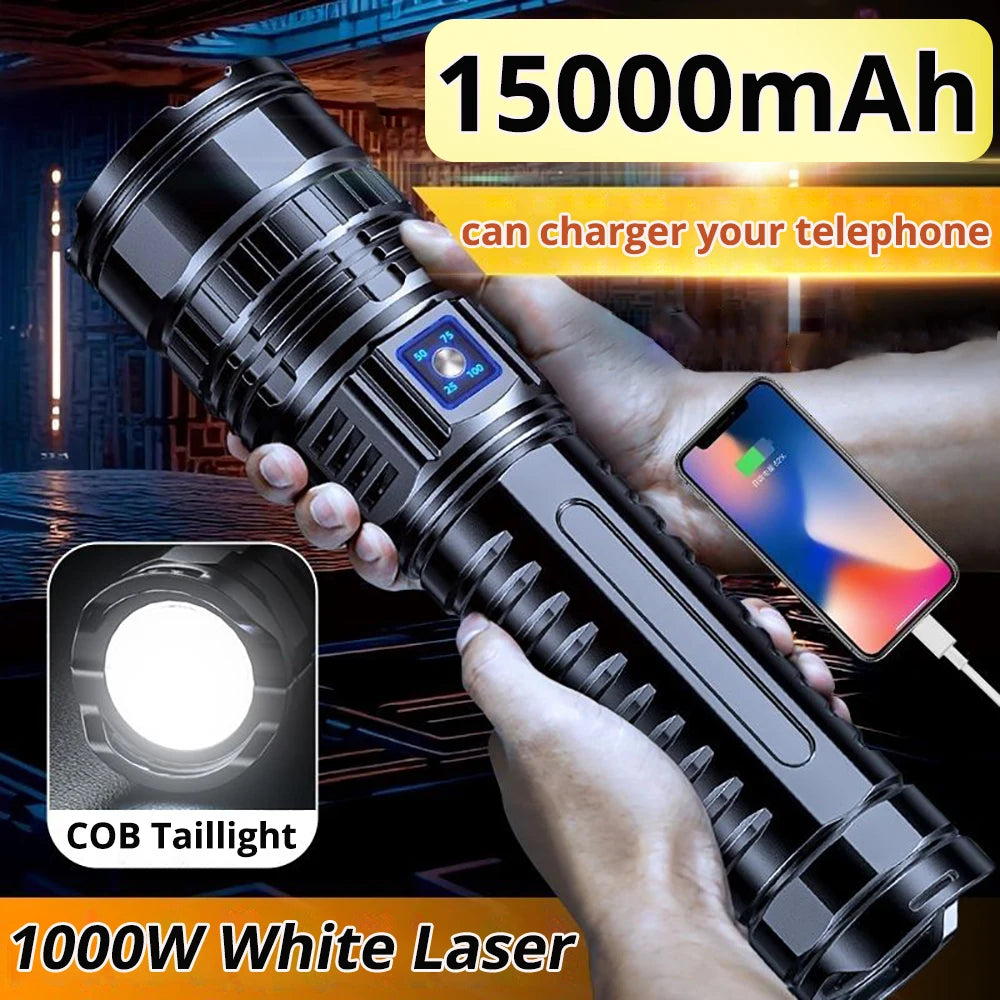 Luz de Flash con batería integrada de 1000W, focos de emergencia, 9km, 990000000LM, linternas Led más potentes, antorcha táctica de 15000mah
