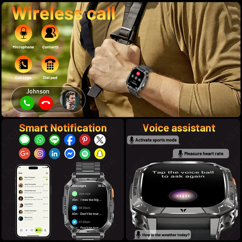 LIGE Reloj Inteligente Militar 1400mAh IP68