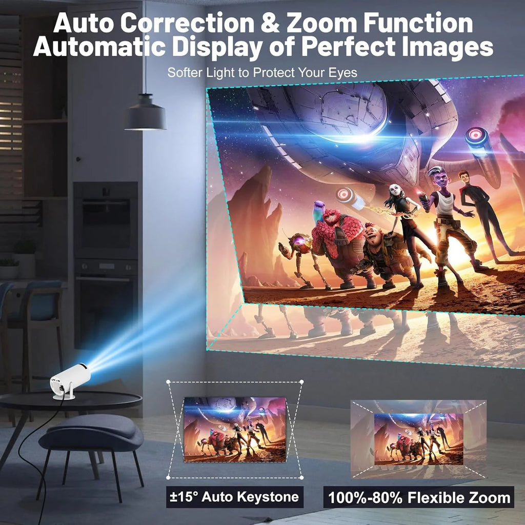 Mini Proyector XFY HY300 con WIFI 5G y Bluetooth, Compatible con 4K 1080P, Proyector Portátil 180 °   Proyector Keystone Automático Giratorio