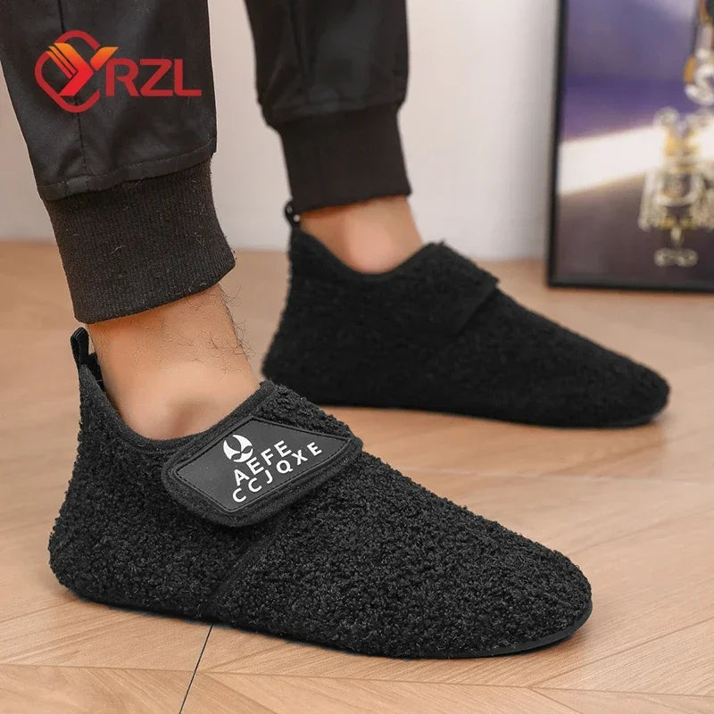 YRZL zapatos de algodón de invierno para hombre, zapatillas ligeras sin cordones cálidas, mocasines de algodón de felpa para dormitorio y hogar, zapatos cálidos de invierno para hombre
