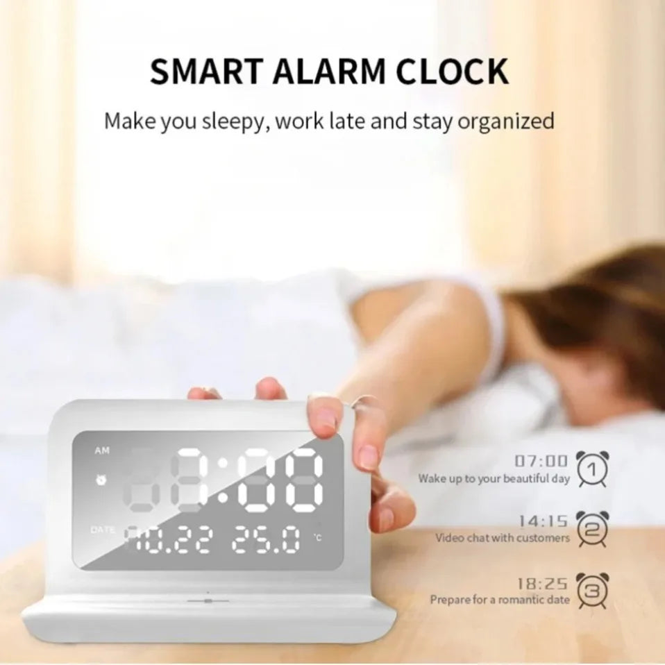 Cargador Inalámbrico 3 en 1 de Escritorio, Reloj Electrónico, Cargador Multifuncional con Función de Reloj para Teléfono Celular