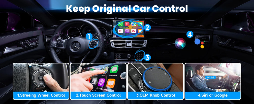 Adaptador CarPlay 2 en 1 con cable a inalámbrico y adaptador inalámbrico Android Auto Plug & Play