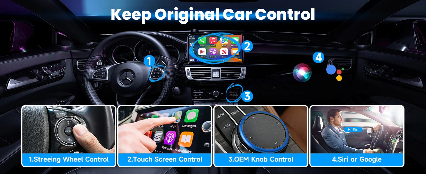 Adaptador CarPlay 2 en 1 con cable a inalámbrico y adaptador inalámbrico Android Auto Plug & Play
