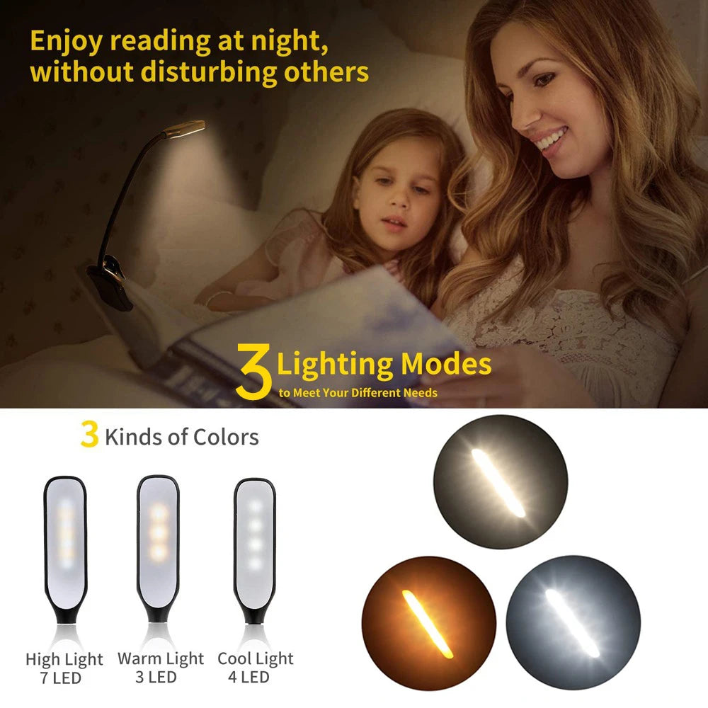 Luz de Lectura LED Clip Recargable USB 3 Niveles