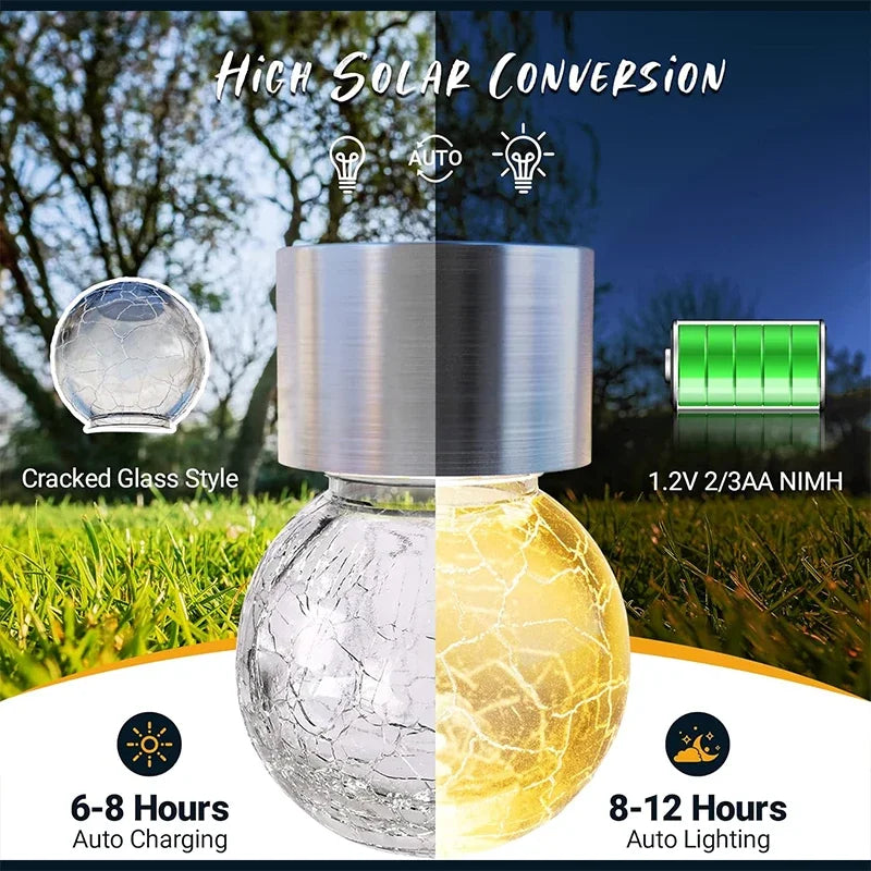 Lámpara LED Solar Colgante para Decoración de Jardín, Vidrio Agrietado, Impermeable para Exteriores