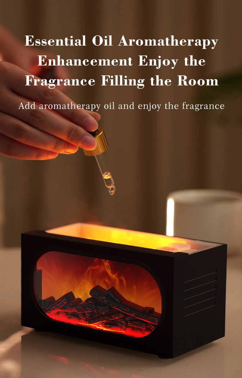 Difusor de aroma para chimenea con luz ambiental de llama, protección de apagado sin agua, salida de niebla fina y grande, humidificación silenciosa