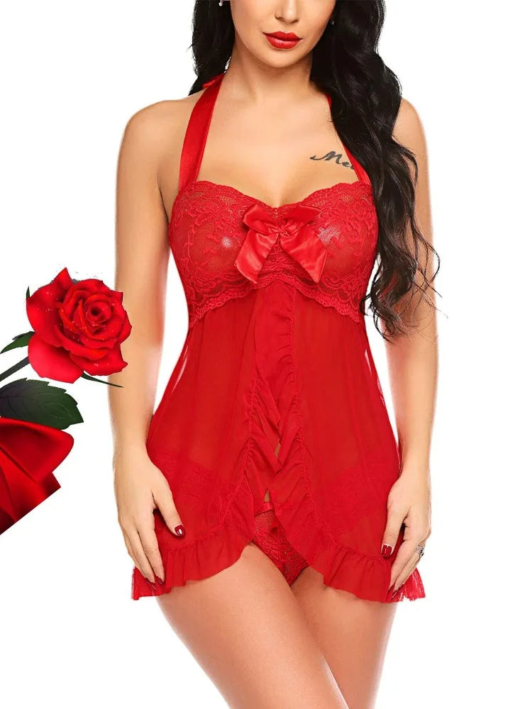 Camisón Sexy Babydoll para Mujer, Lencería con Bordado Floral