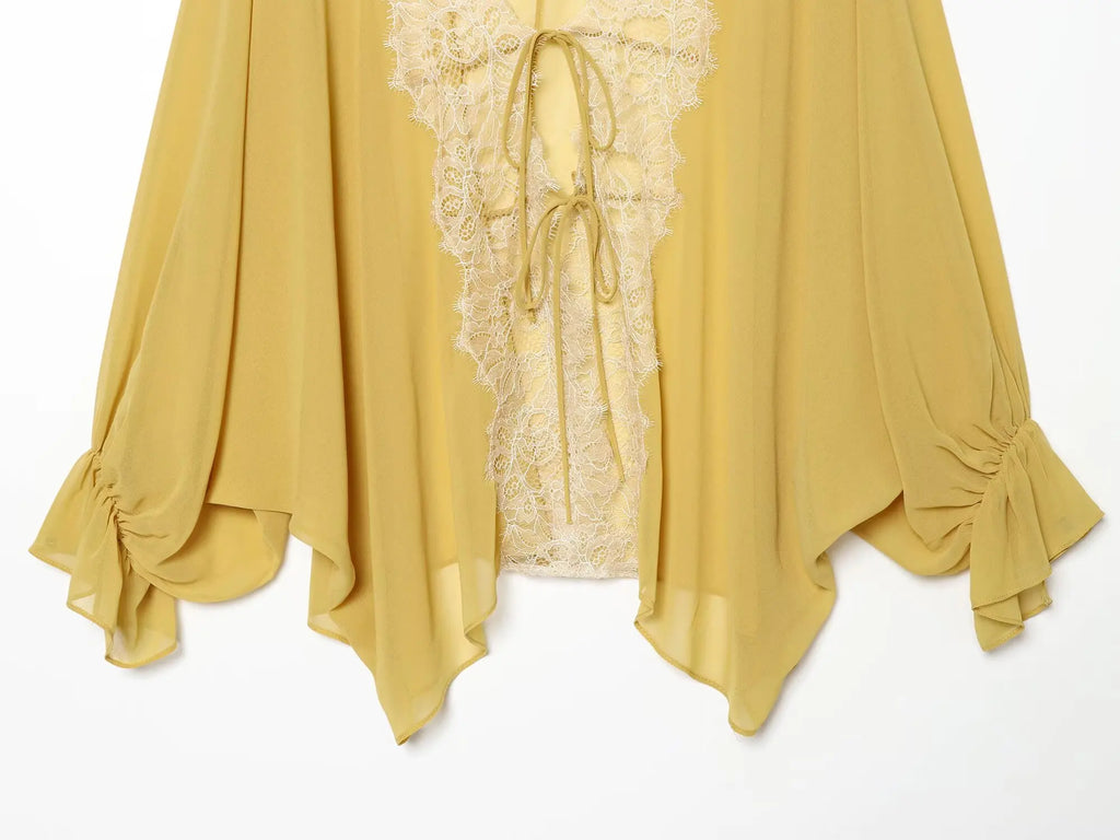 Blusa Elegante con Encaje y Manga Larga para Mujer