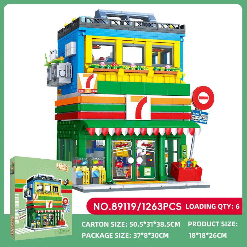 Bloques de Construcción de Tienda de Conveniencia con Escena Urbana, Modelo DIY en Miniatura, Decoración de Escritorio, Regalo Coleccionable para Adultos, Cumpleaños, Festividades