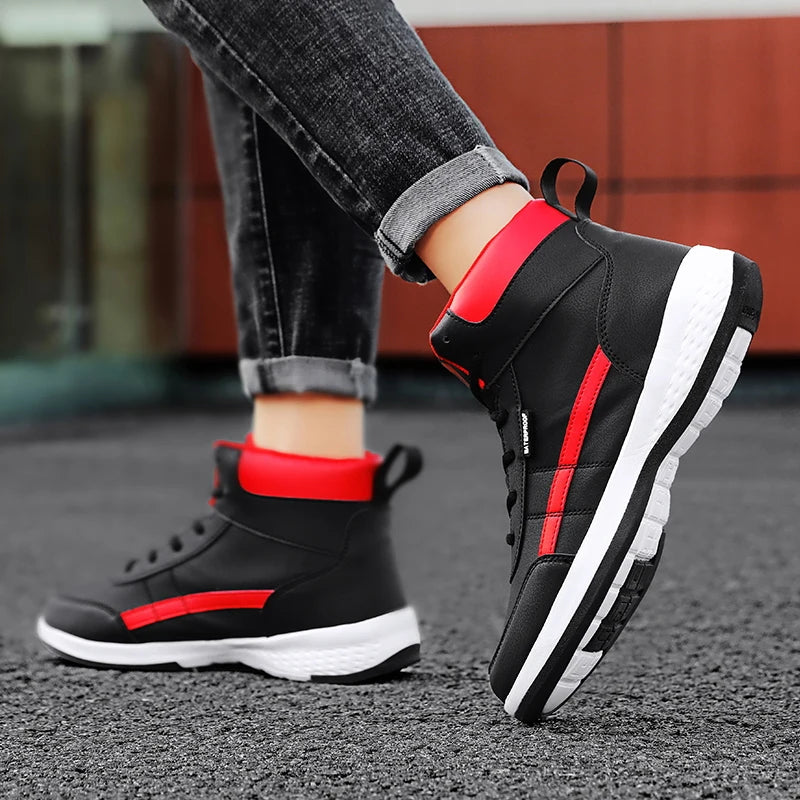 YRZL-Zapatos Deportivos de cuero para hombre, Zapatillas altas impermeables para caminar, ocio, antideslizantes, primavera y otoño