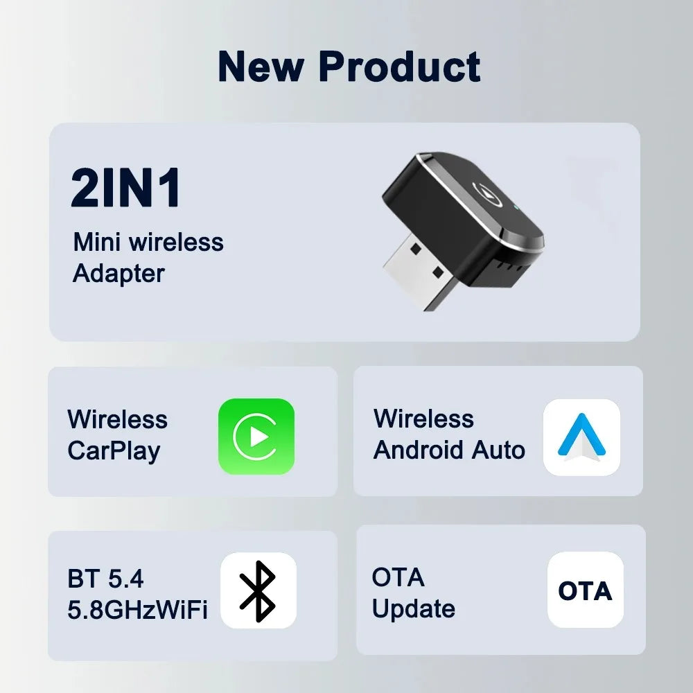 Adaptador Inalámbrico CarPlay y Android Auto 5G WiFi USB para Auto