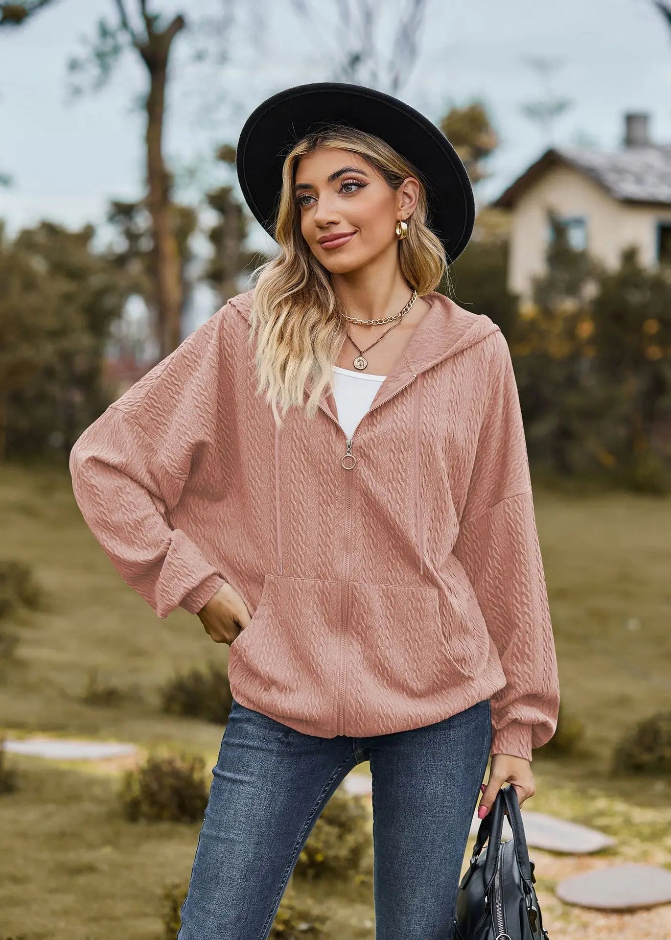 Sudadera con cremallera para mujer, abrigo informal de manga larga, ropa de calle de Color liso, holgado, Harajuku, otoño e invierno, 2024