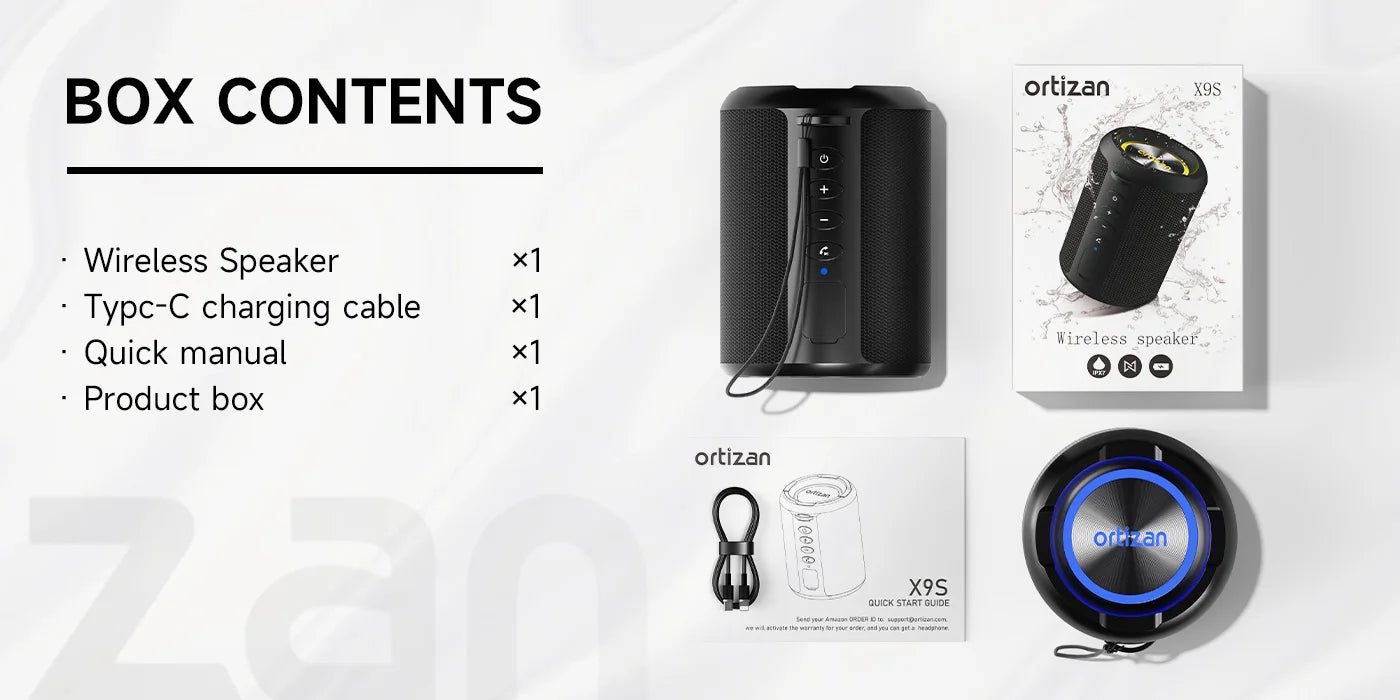 Altavoz Bluetooth portátil Ortizan X9S, altavoz inalámbrico con sonido fuerte Bass Boost HD con luz LED, resistente al agua IPX7, altavoz de 15W