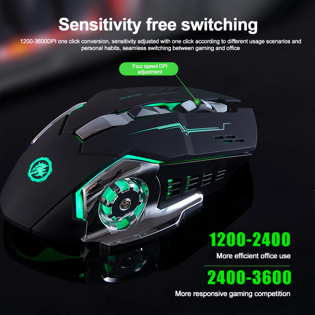 Ratón inalámbrico de 2,4G con Bluetooth, ratón retroiluminado RGB para juegos, ratón recargable, ratón silencioso de 3600 DPI para Macbook y portátil
