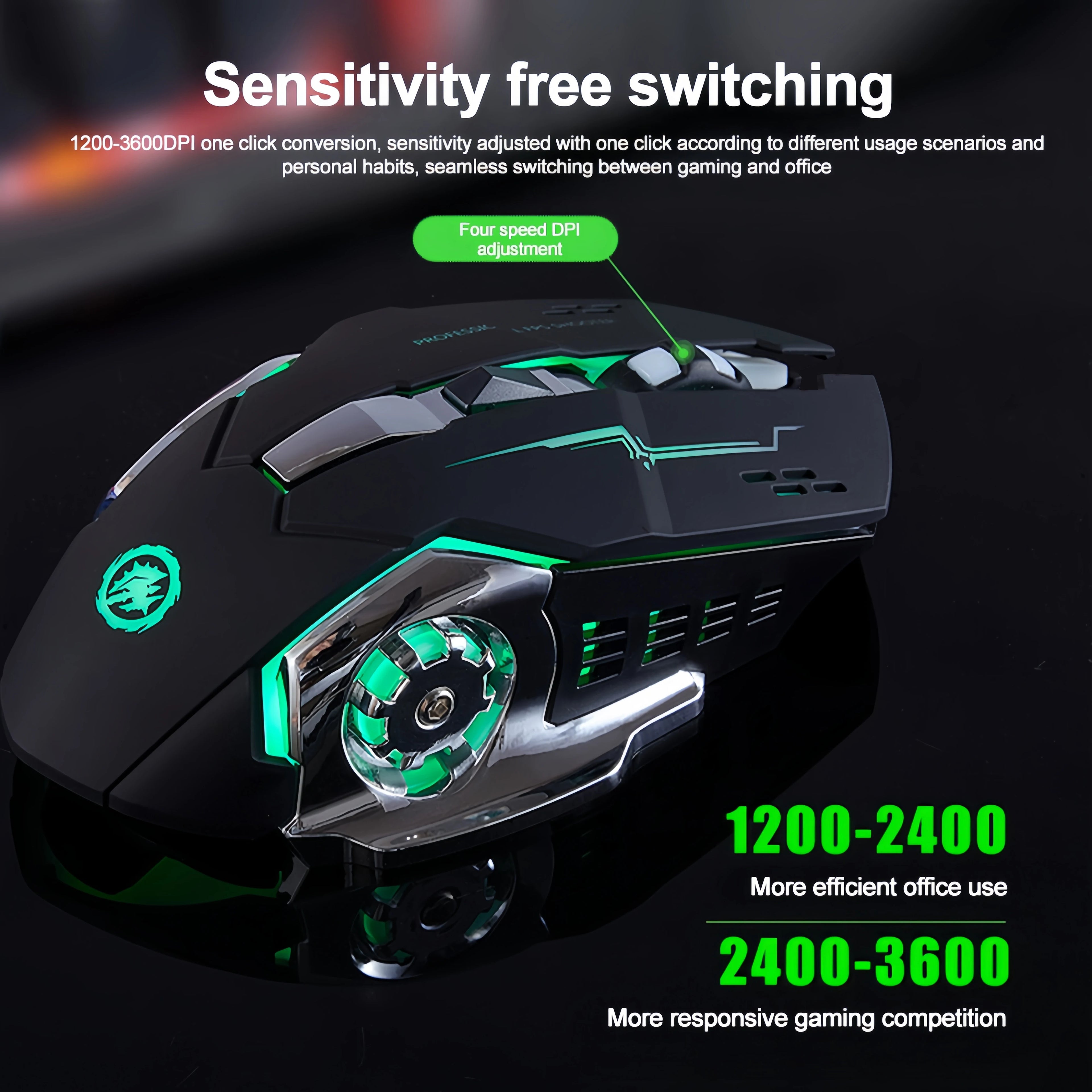 Ratón inalámbrico de 2,4G con Bluetooth, ratón retroiluminado RGB para juegos, ratón recargable, ratón silencioso de 3600 DPI para Macbook y portátil