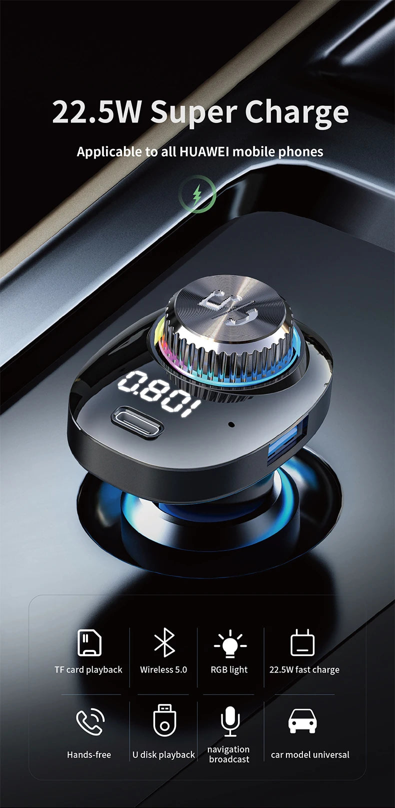 Transmisor FM Bluetooth 5.0 para Auto DYBO, Carga Rápida QC3.0 PD20W