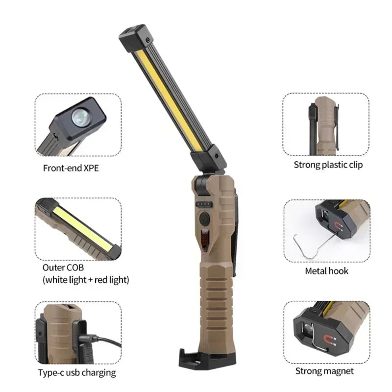 Lámpara de Trabajo Plegable USB Magnética para Camping