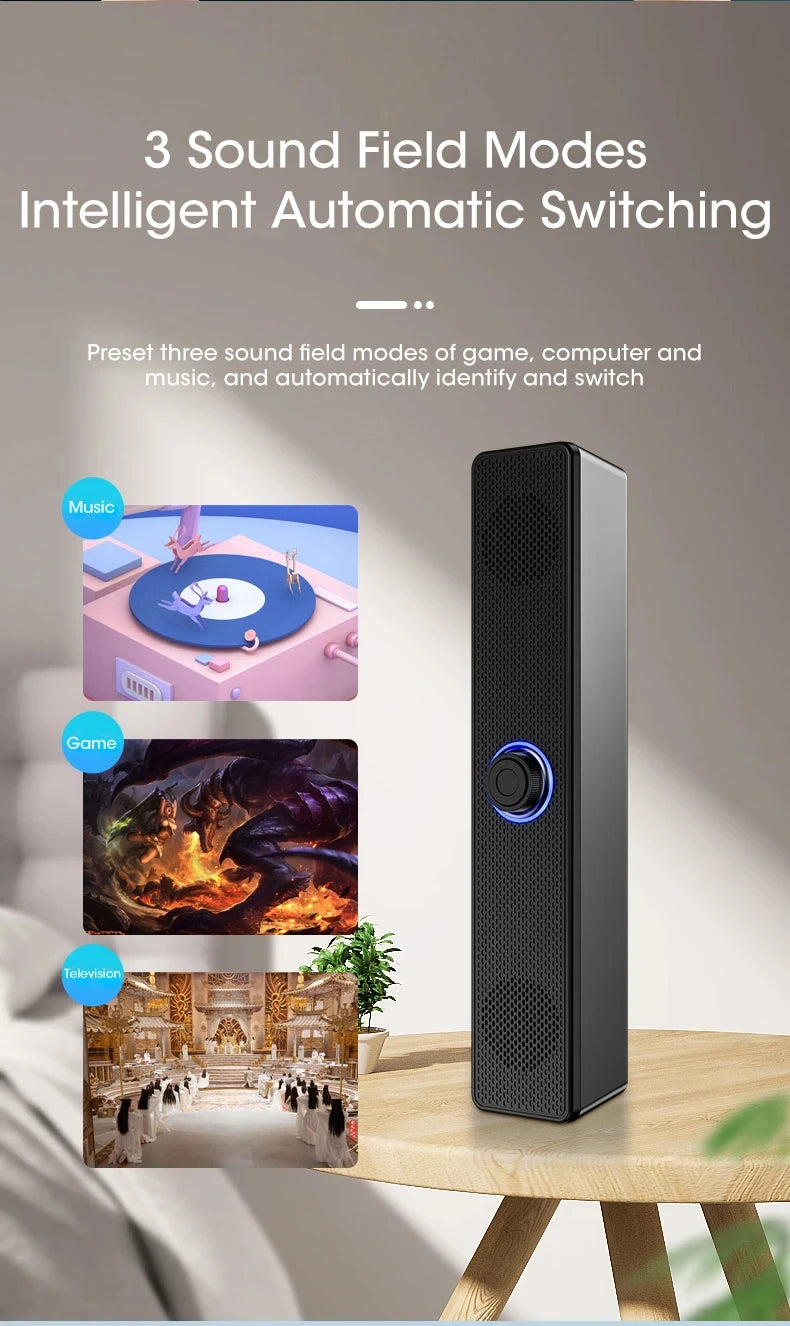 Barra de sonido para PC, Altavoz Bluetooth inalámbrico y con cable, barra de sonido alimentada por USB para TV, Pc, portátil, juegos, sistema de Audio envolvente para cine en casa