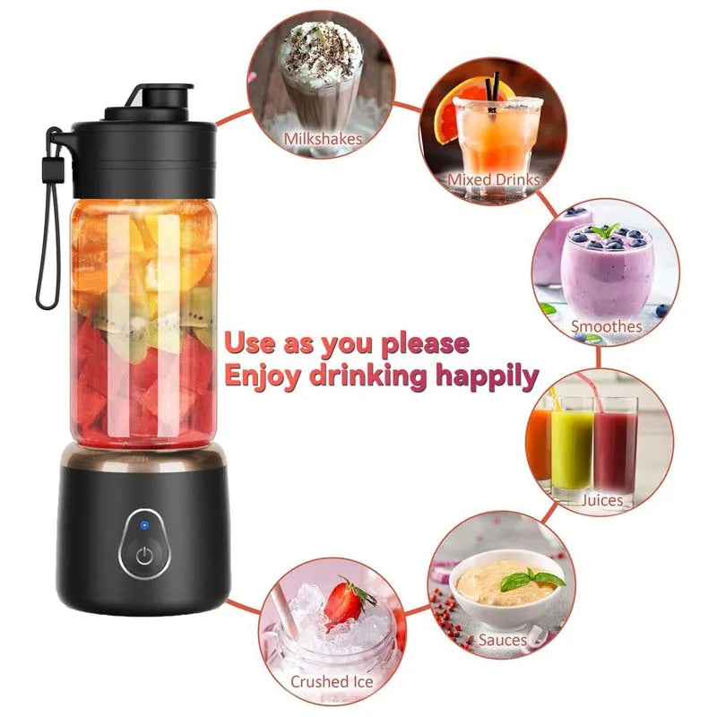 Extractor de Jugos USB Portátil 400ml con Cuchillas de Acero Inoxidable