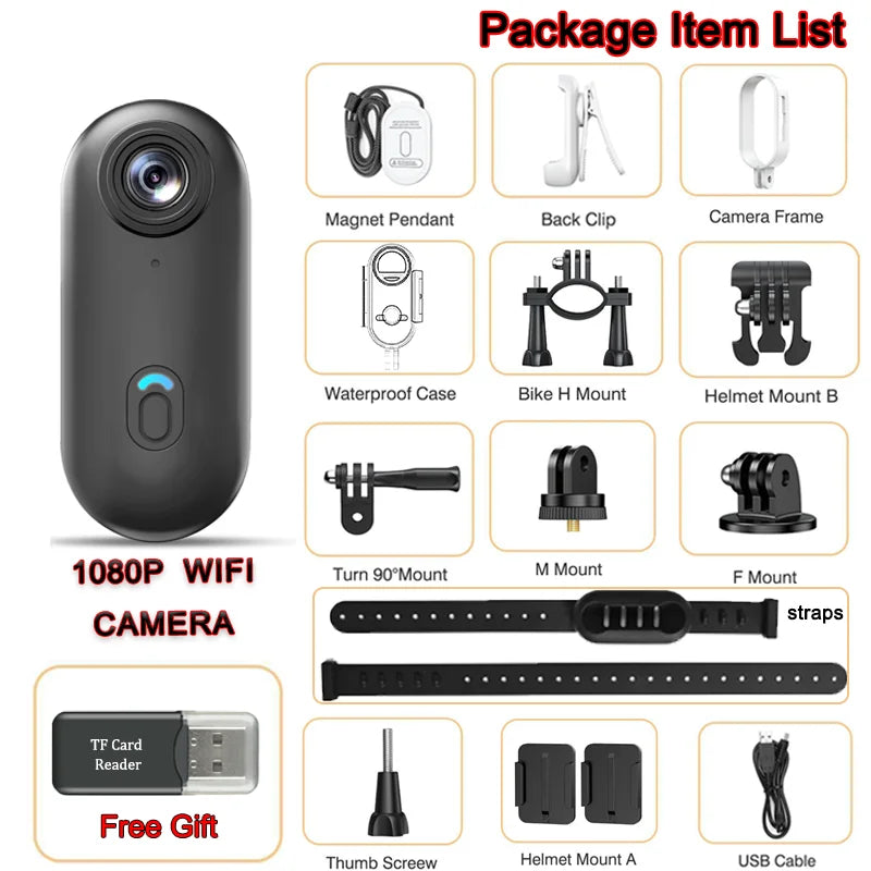 Cámara de acción mini 4K impermeable WiFi con accesorios para deportes