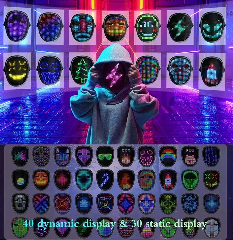 Máscara LED para niños con detección de gestos, máscara iluminada para niños para Halloween, Navidad, disfraz, fiesta de cumpleaños