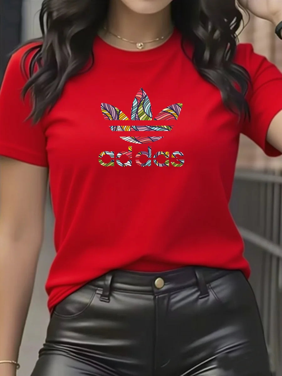 Camiseta de Algodón Ajustada de Manga Corta con Cuello Redondo
