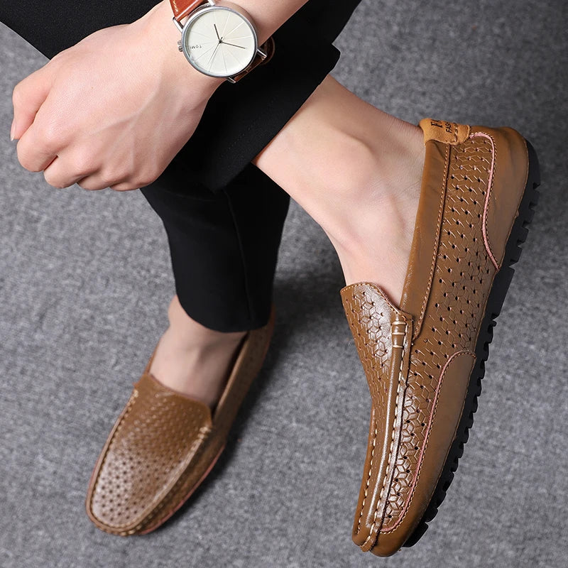 Zapatos Negros para Hombre 2026, Mocasines Casuales de Cuero Genuino, Marca de Lujo Italiana, Transpirables, Estilo Náutico