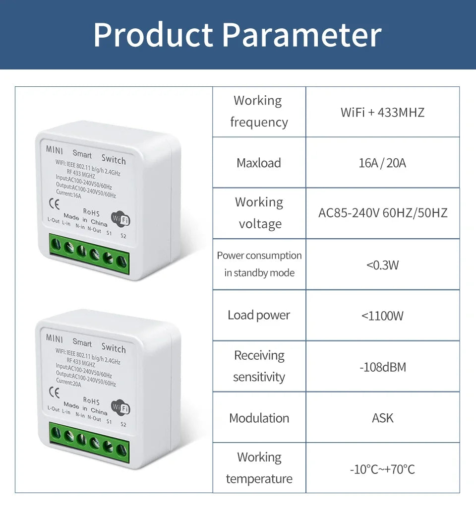 Interruptor Inteligente WiFi Tuya RF 16A Smart Life