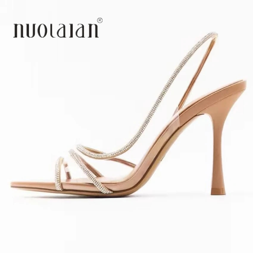 Sandalias Slingback con Strass y Tacón de Aguja para Mujer