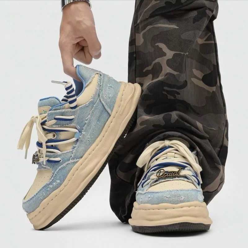 Zapatillas de skate de mezclilla retro para hombre con plataforma