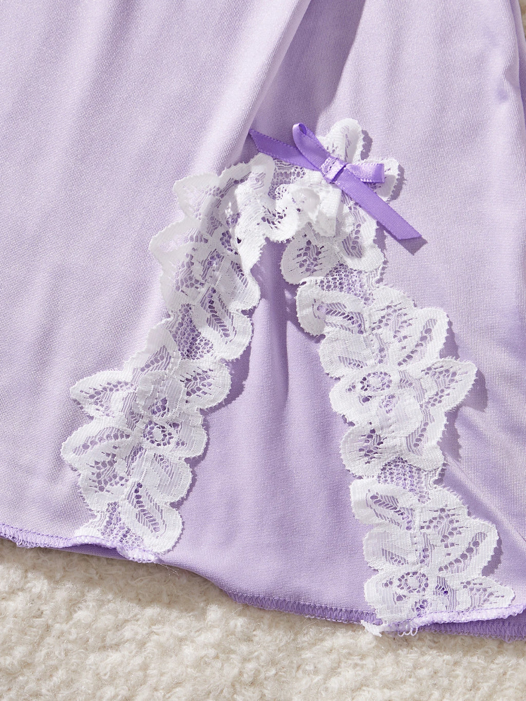 Camisón de Encaje con Lazo para Mujer, Lencería Babydoll
