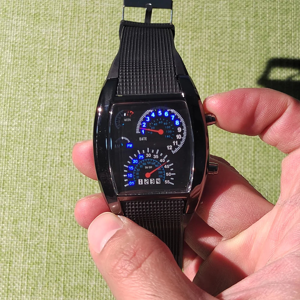 Reloj de pulsera de cuarzo a la moda para hombre, reloj electrónico LED de aviación deportiva, tablero de carreras con ventilador, reloj Digital masculino creativo para hombre