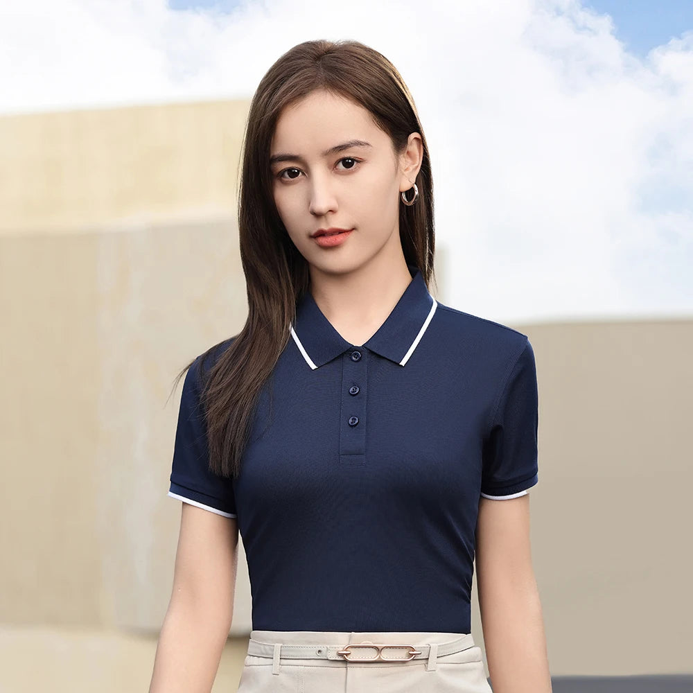 Camiseta de Seda Helada con Cuello Polo para Mujer