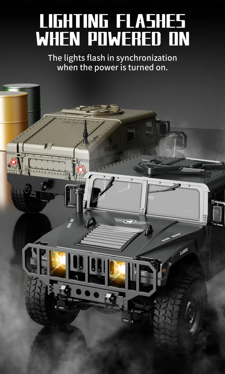 Coche RC Militar Crawler 4WD 2.4G 1:14, Vehículo Todoterreno con Accesorios
