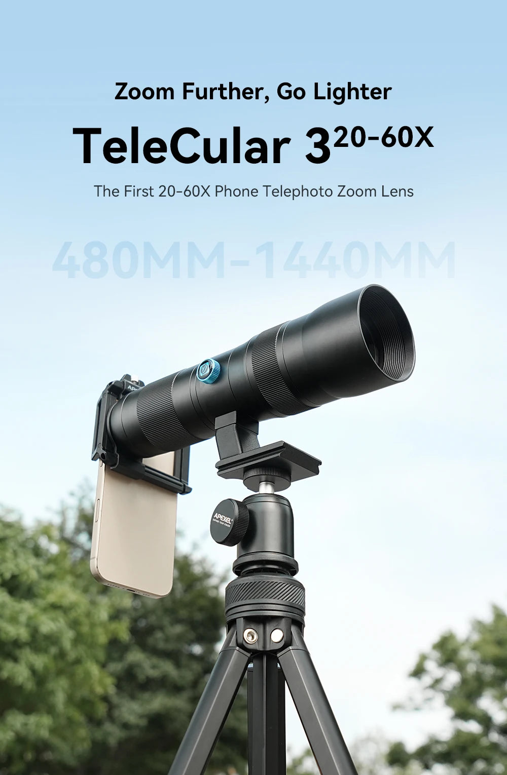 Lente Teleobjetivo Zoom 20-60x APEXEL con Trípode para Celular