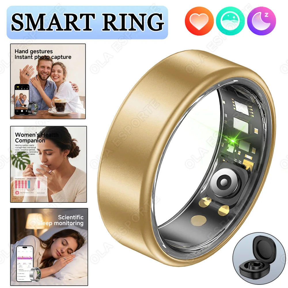 Anillo inteligente R09 para hombres y mujeres con estuche de carga, frecuencia cardíaca, oxígeno en sangre, monitor de temperatura de la piel, resistente al agua 5ATM para Android iOS